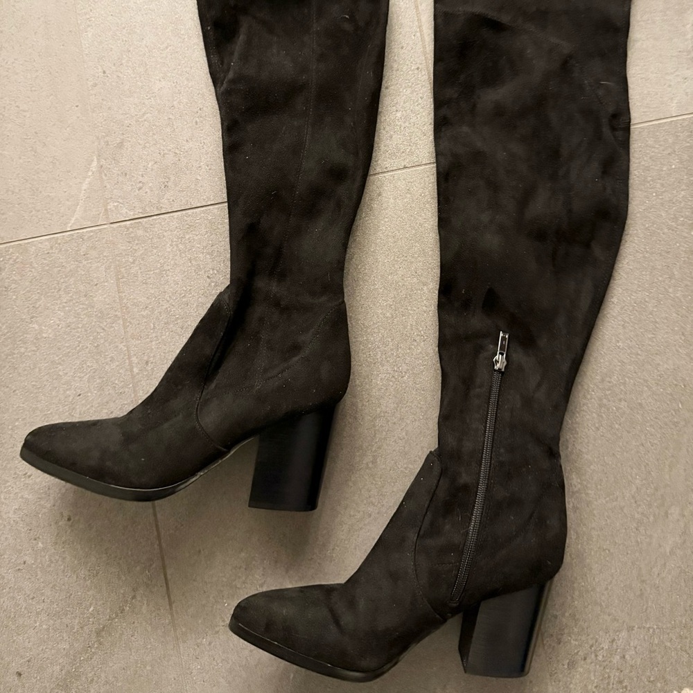 Marc Fisher black suede over-the-knee boots, size 7.5
